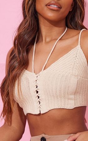 Stone Crochet Lace Up Knit Corset Bralet | PrettyLittleThing USA