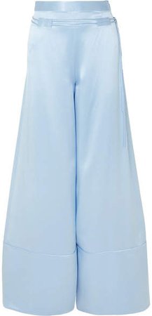 Rawlings Belted Silk-satin Wide-leg Pants - Light blue