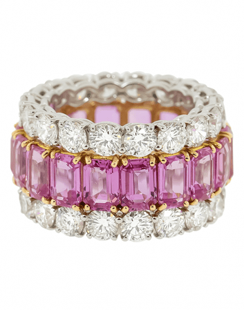 Triple Eternity Emerald Cut Pink Sapphire Diamond Ring | Marissa Collections