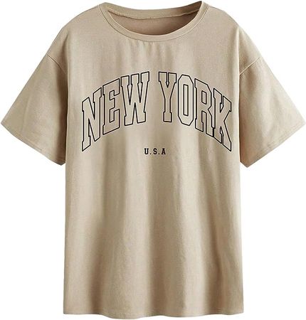 SOLY HUX Women's Casual Letter Print Tee Half Sleeve Loose T Shirt Top