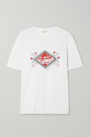 Distressed Printed Cotton-jersey T-shirt - White