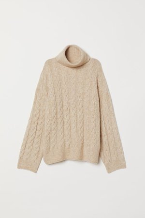 Cable-knit Turtleneck Sweater - Light beige melange - Ladies | H&M US