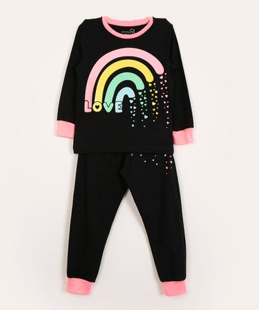 pijama infantil de algodão arco íris preto