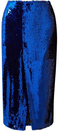 Sequined Tulle Midi Skirt - Royal blue
