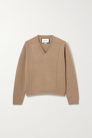 Camel Embroidered cable-knit wool sweater | Gucci | NET-A-PORTER