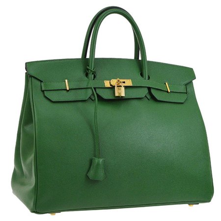 Hermes Birkin 40 Green Leather Gold Carryall Top Handle Satchel Tote For Sale at 1stdibs