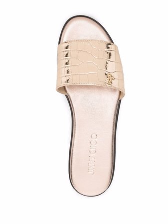 Shop Jimmy Choo Minea metallic flat sandals with Express Delivery - FARFETCH