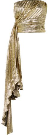 Reem Acra - Draped Pleated Silk-blend Lamé Bustier Top - Gold