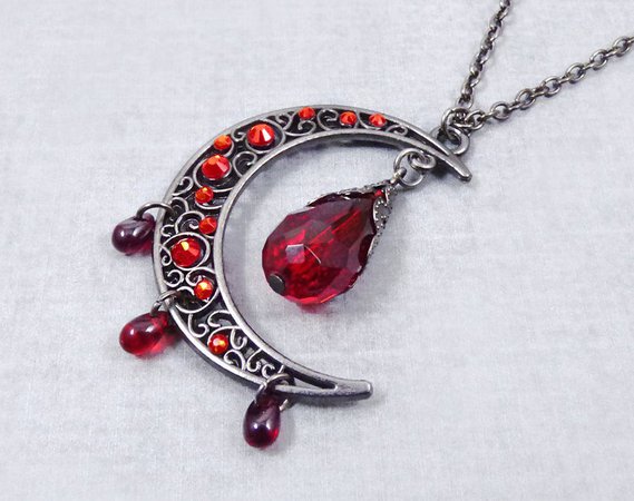Red Gothic Moon Necklace