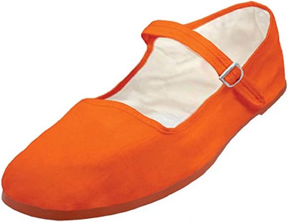 Amazon.com | Shoes 18 Womens Cotton China Doll Mary Jane Shoes Ballerina Ballet Flats Shoes 114 Orange 8.5 | Flats