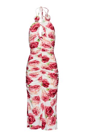 Rose-Printed Ruched Midi Dress By Magda Butrym | Moda Operandi