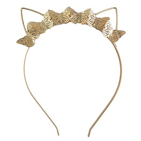 AmazonSmile : Nicute Boho Butterfly Headband Gold Bridal Hair Crown Wedding Cat Ears Headpieces for Women and Girls : Beauty