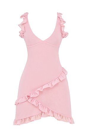 Clothing : Mini Dresses : 'Tania' Pink Quartz Ruffle Mini Dress