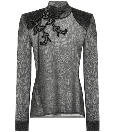 Embroidered metallic top