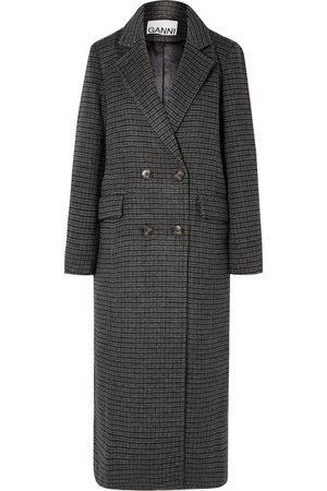 GANNI | Double-breasted checked wool-blend coat | NET-A-PORTER.COM