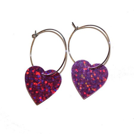 Holographic Heart Hoop Earrings purple pink magenta | Etsy