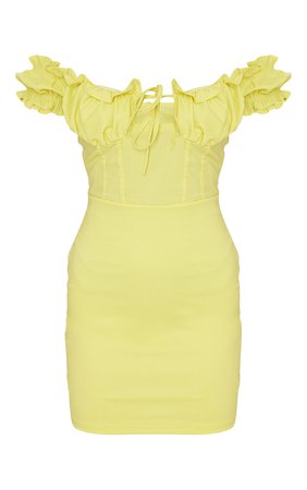 Lemon Bardot Frill Detail Bodycon Dress | PrettyLittleThing USA