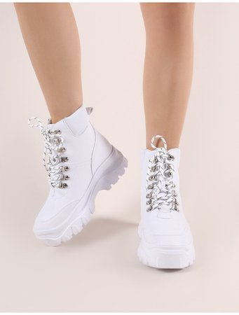 Aim Lace Up Ankle Boots in White | Public Desire | Public Desire US
