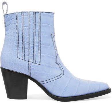 Callie Croc-effect Leather Ankle Boots - Sky blue