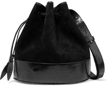 Large Suede And Lizard Bucket Bag - Black