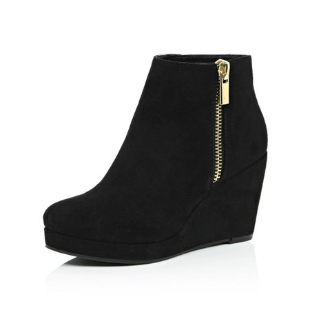Black Suede Wedge Booties Platform Ankle Boots for Work, Music festival, Date, Big day, Anniversary, Going out | FSJ