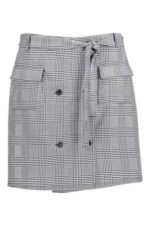 Plus Check Button Through Skirt | Boohoo grey