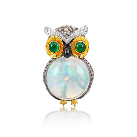 opal owl brooch
