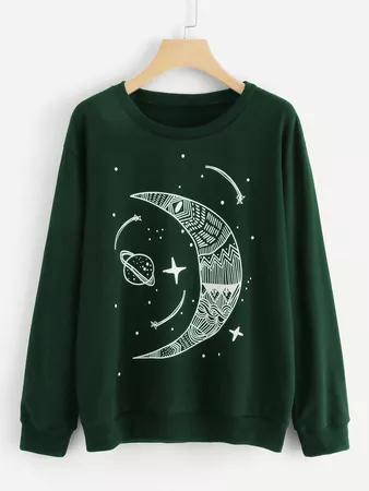 Moon And Star Print Sweatshirt