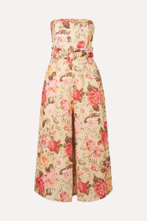 Honour Strapless Floral-print Linen Jumpsuit - Pink