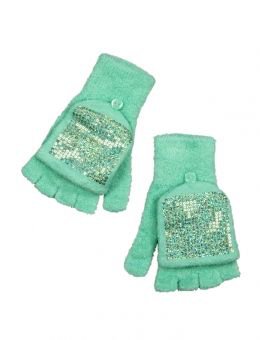 Mint Green Flip-Top Sequin Gloves