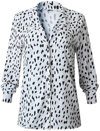 ECOWISH Womens V Neck Leopard Casual Print Tunic Long Sleeve Button Down Shirt Tops at Amazon Women’s Clothing store