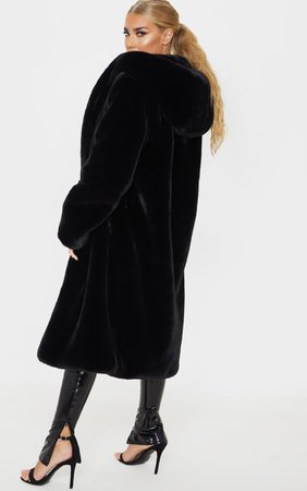 Black Longline Fur Coat | Coats & Jackets | PrettyLittleThing USA