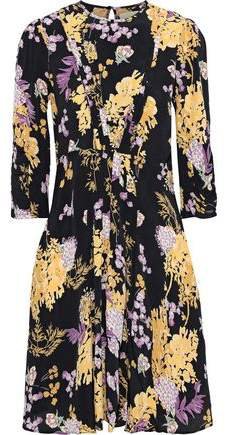 Bytimo Pintucked Floral-print Crepe De Chine Dress