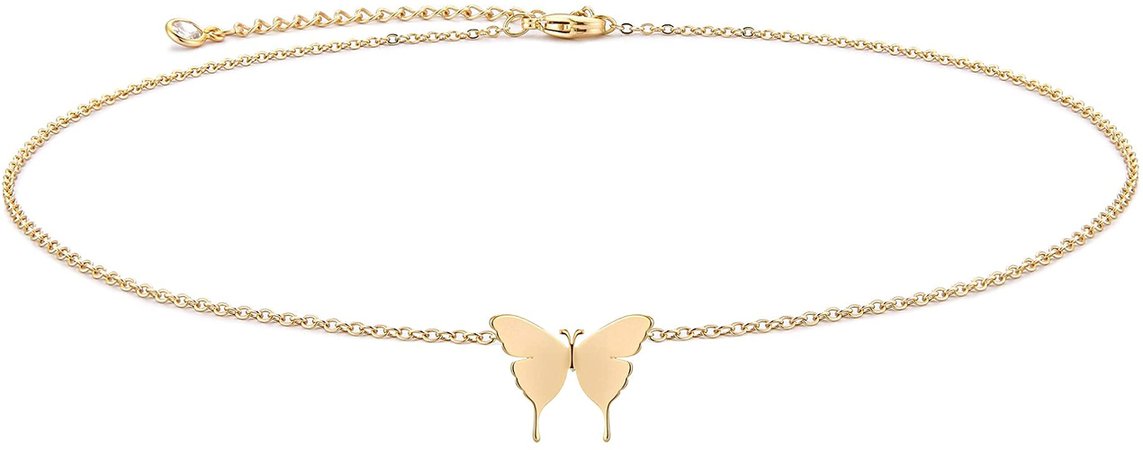 Amazon.com: BENEIGE Butterfly Choker Necklace 18K Gold Cute Dainty Tiny Charm Butterfly Everyday Necklace for Women Minimalist Handmade Jewelry (Butterfly Choker): Clothing