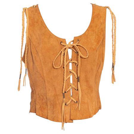 1980S Tan Suede Front Lace Up Corset Style Top For Sale at 1stDibs