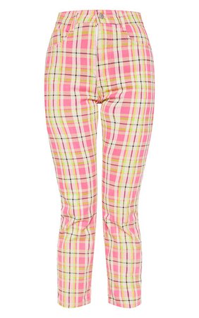 Pink Neon Check Straight Leg Jeans | Denim | PrettyLittleThing