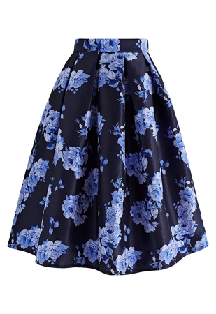black and blue flower skirt