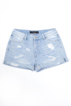 LE3NO Womens Vintage High Rise Distressed Rolled Cuff Denim Shorts | LE3NO blue