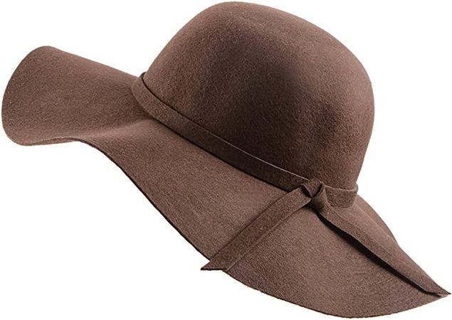 Urban CoCo Women's Foldable Wide Brim Felt Bowler Fedora Floopy Wool Hat (Coffee) at Amazon Women’s Clothing store