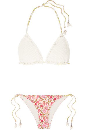 Zimmermann | Goldie crochet and floral-print triangle bikini | NET-A-PORTER.COM