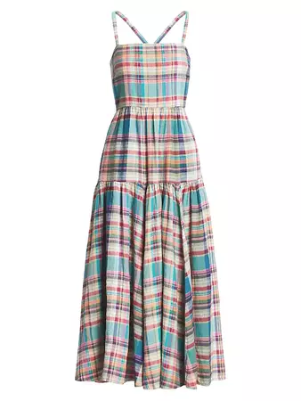 Shop Polo Ralph Lauren Plaid Linen Midi-Dress | Saks Fifth Avenue