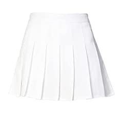 Hoerev Women Girls Short High Waist Pleated Skater Tennis Skirt, US 0,XS,White at Amazon Women’s Clothing store