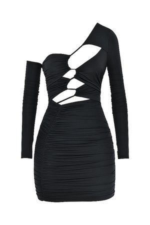 'Flame' Black Jersey Asymmetric Cutout Mini Dress - Mistress Rock