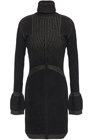 Black Metallic ribbed chenille turtleneck mini dress | Sale up to 70% off | THE OUTNET | JUST CAVALLI | THE OUTNET