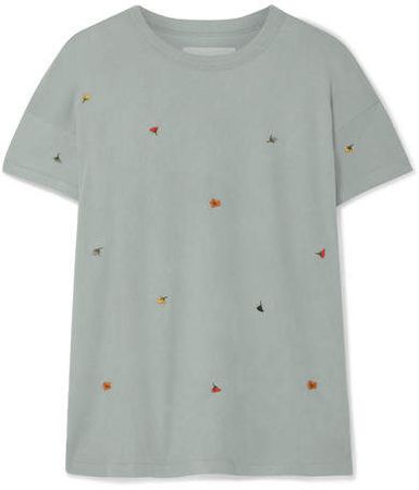 The Boxy Crew Embroidered Cotton-jersey T-shirt - Gray green
