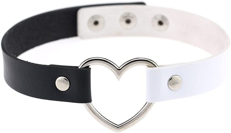 Amazon.com: Hiphop Street Dance Hollow Peach Love Metal Heart Ring Double Color Matching Stitching Leather Collar Goth Choker Necklaces for Women Girls Punk Cool Jewelry-C White Black: Clothing, Shoes & Jewelry