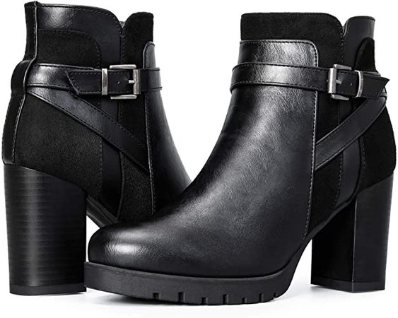 Amazon.com | mysoft Womens Ankle Boots Chunky High Heel Zipper Booties | Ankle & Bootie