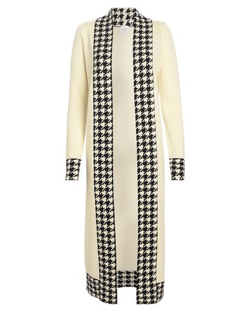 Anita Houndstooth-Trimmed Cashmere Duster
