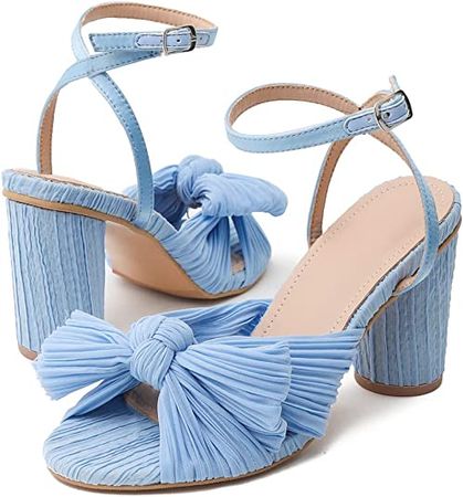 LRECHEU Women's Heeled Sandals Bow Light Blue Heels Ankle Strap Wedding Dress Pumps : Amazon.ca: Clothing, Shoes & Accessories