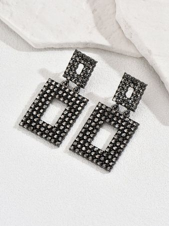 1pair Elegant And Delicate Rhinestone Decor Geometric Hollow Out Drop Earrings, Perfect For Women's Party And Daily Wear | SHEIN
